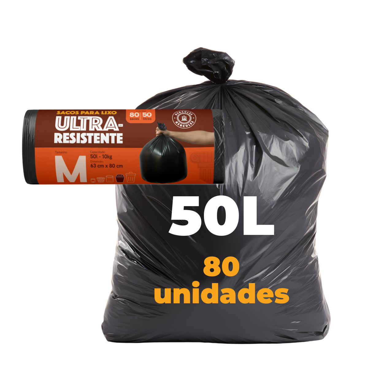 Saco para Lixo M 50L Reforçado Rolo Econômico 80un