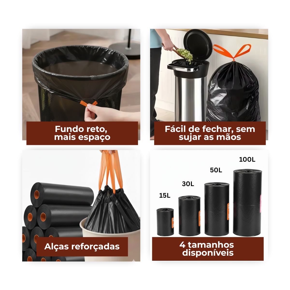 Kit 3 Sacos Para Lixo M 50 Litros Reforçado Com Alça 105un