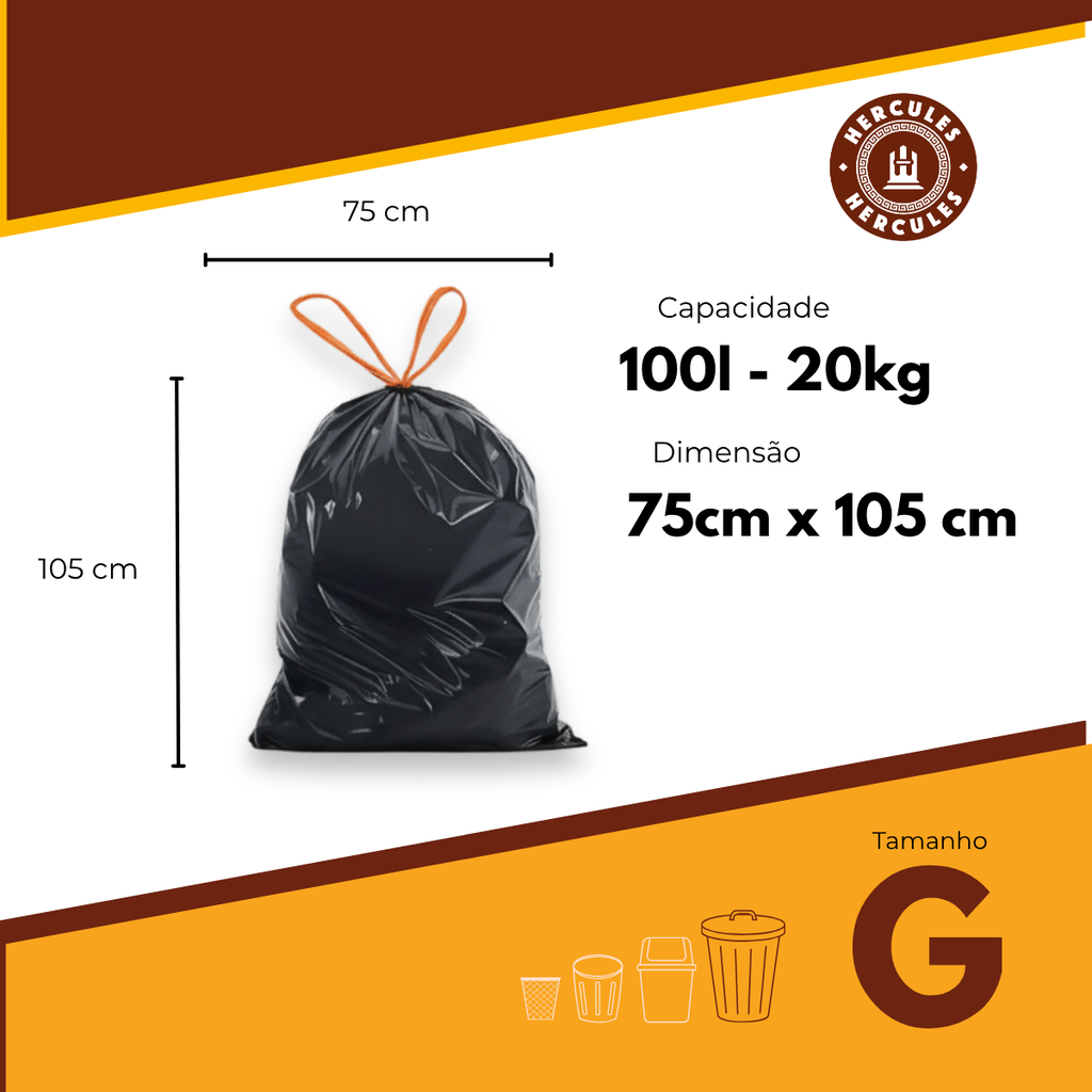Saco para Lixo G 100L Reforçado com Alça 20un
