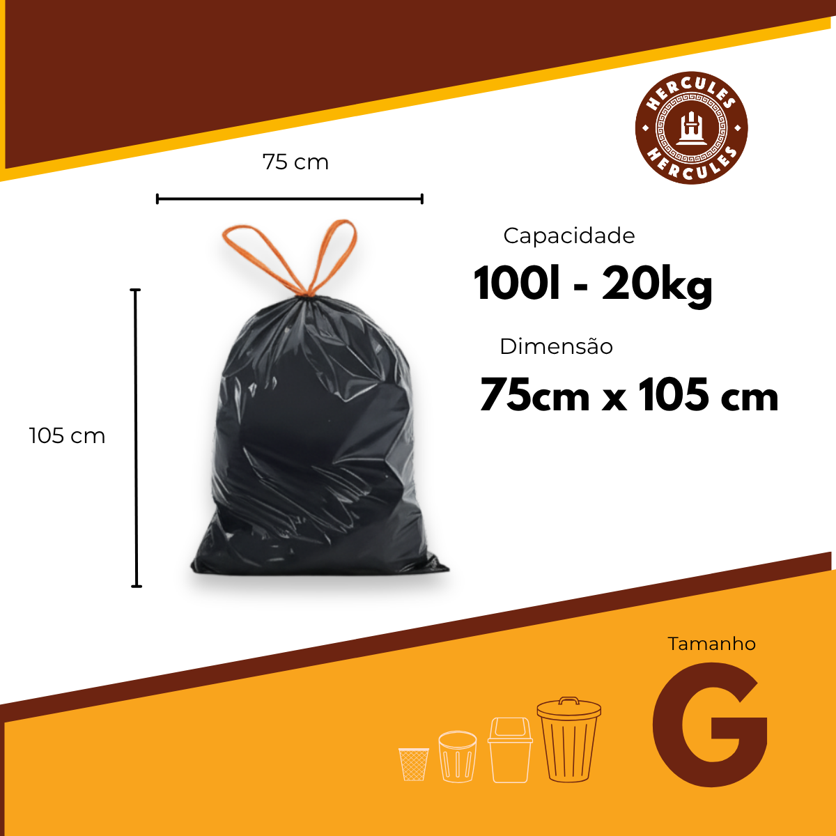 Saco para Lixo G 100L Reforçado com Alça 20un