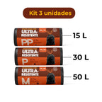 Kit 3 Sacos Para Lixo 15L, 30L, 50L  Reforçado Com Alça 140un