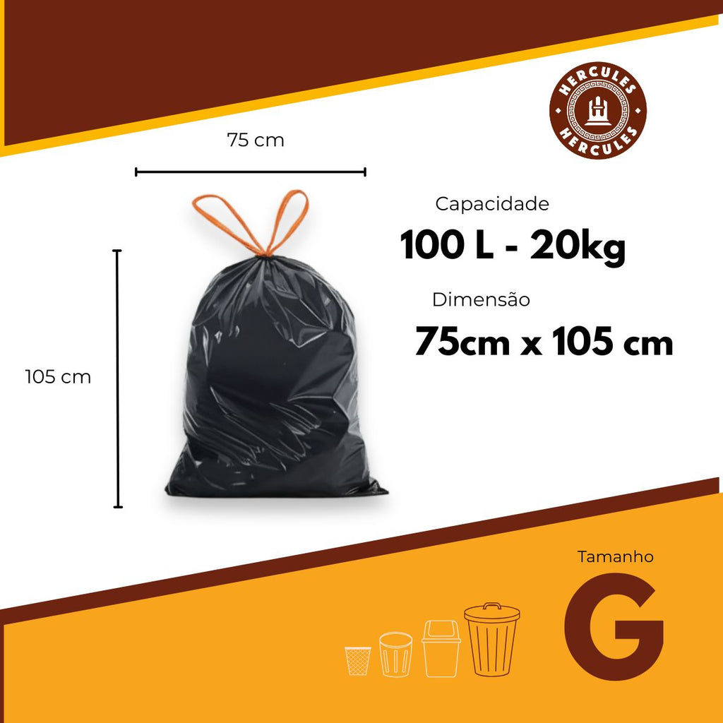 Kit 3 Sacos Para Lixo G 100 Litros Reforçado Com Alça 60un
