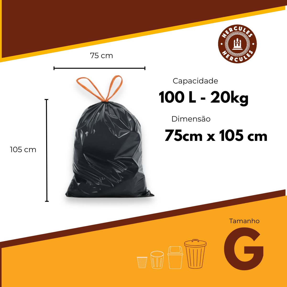 Kit 3 Sacos Para Lixo G 100 Litros Reforçado Com Alça 60un
