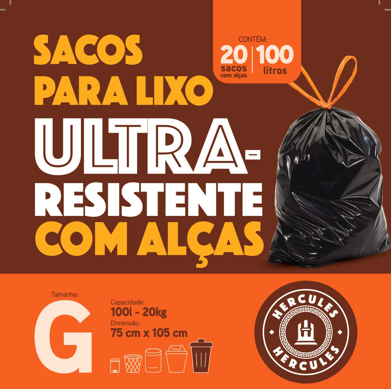 Saco para Lixo G 100L Reforçado com Alça 20un