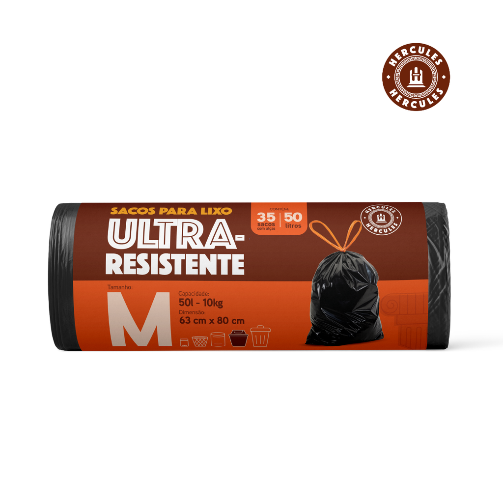 Saco para Lixo M 50L Reforçado com Alça 35un