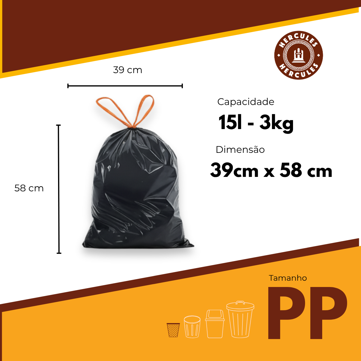 Saco para Lixo PP 15L Reforçado com Alça 60un