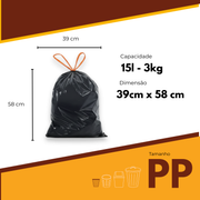 Kit 3 Sacos Para Lixo PP 15 Litros Reforçado Com Alça 180un