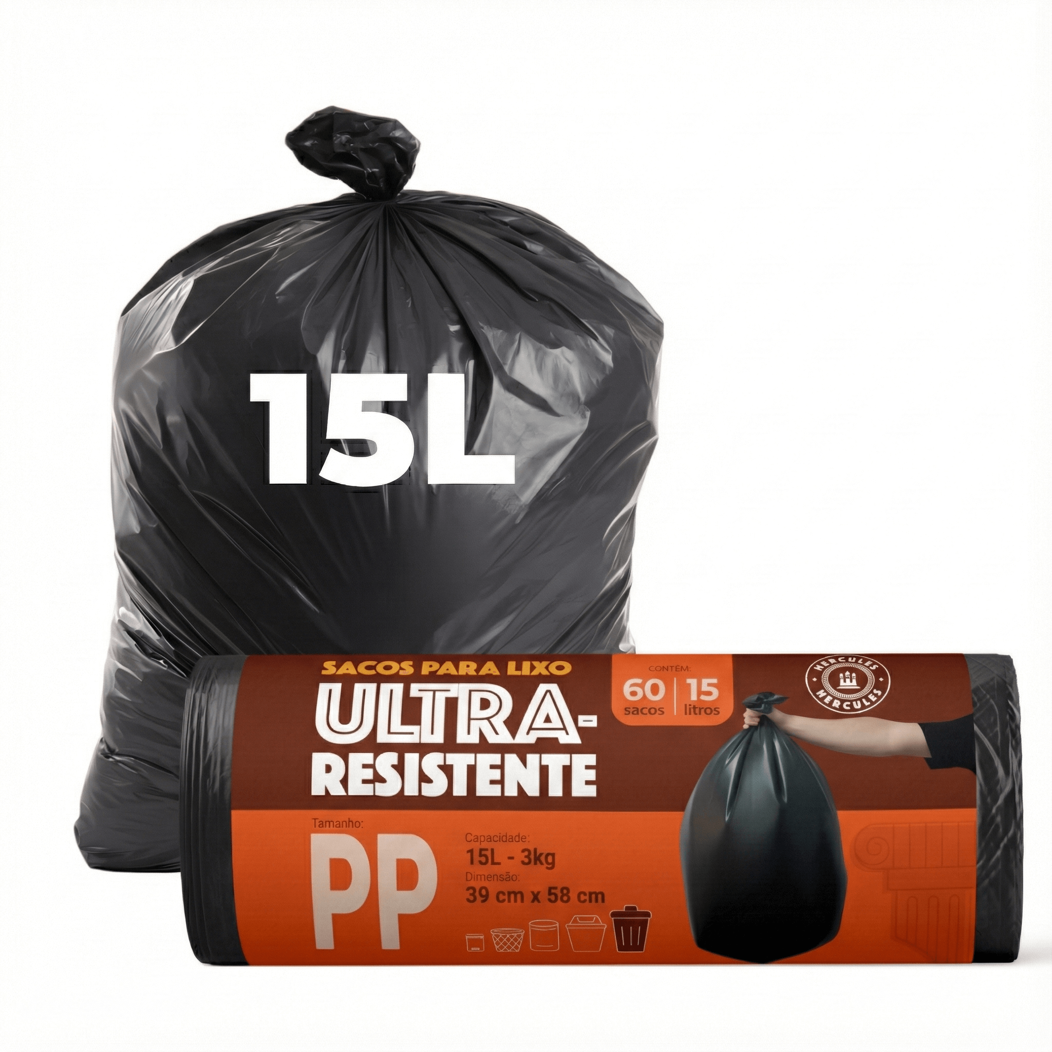 Kit 3 Sacos Para Lixo PP 15 litros Reforçado Sem Alça 240un