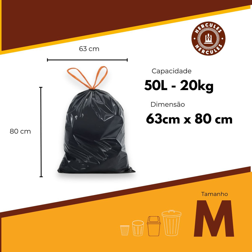 Kit 3 Sacos Para Lixo M 50 Litros Reforçado Com Alça 105un
