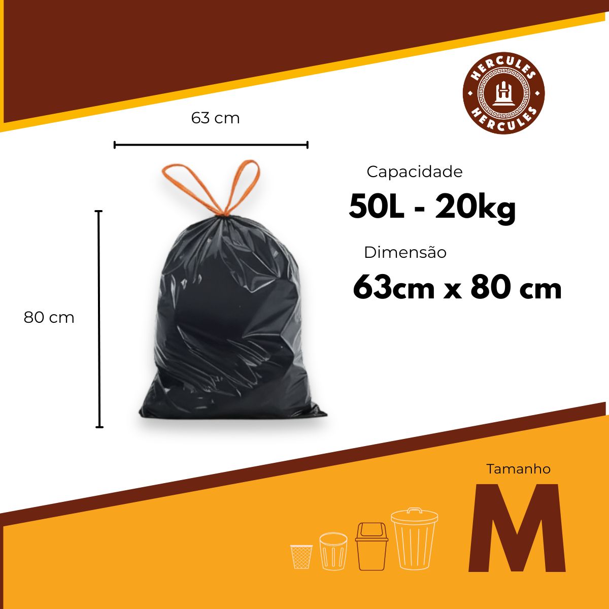 Kit 3 Sacos Para Lixo M 50 Litros Reforçado Com Alça 105un