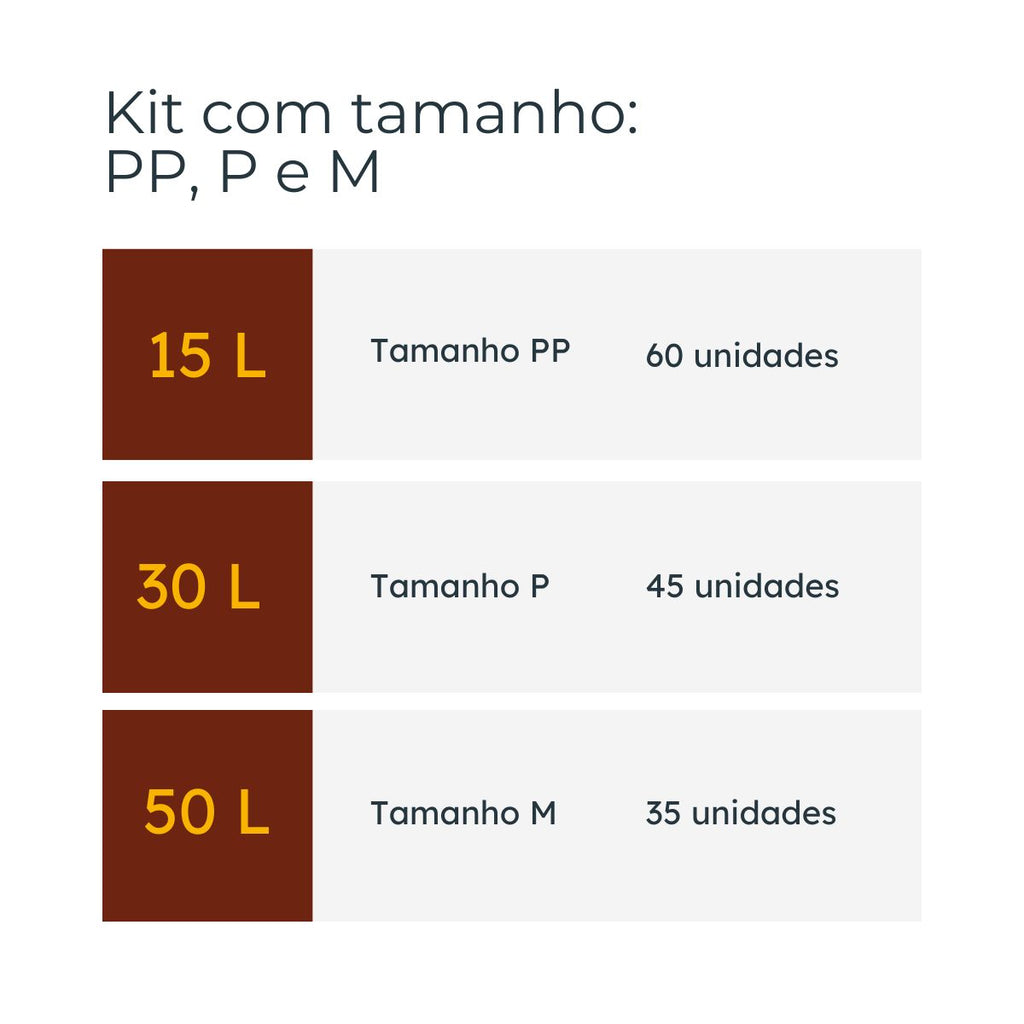 Kit 3 Sacos Para Lixo 15L, 30L, 50L  Reforçado Com Alça 140un