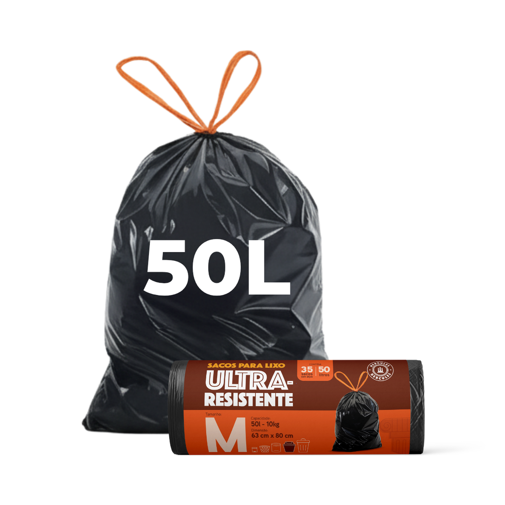 Saco para Lixo M 50L Reforçado com Alça 35un