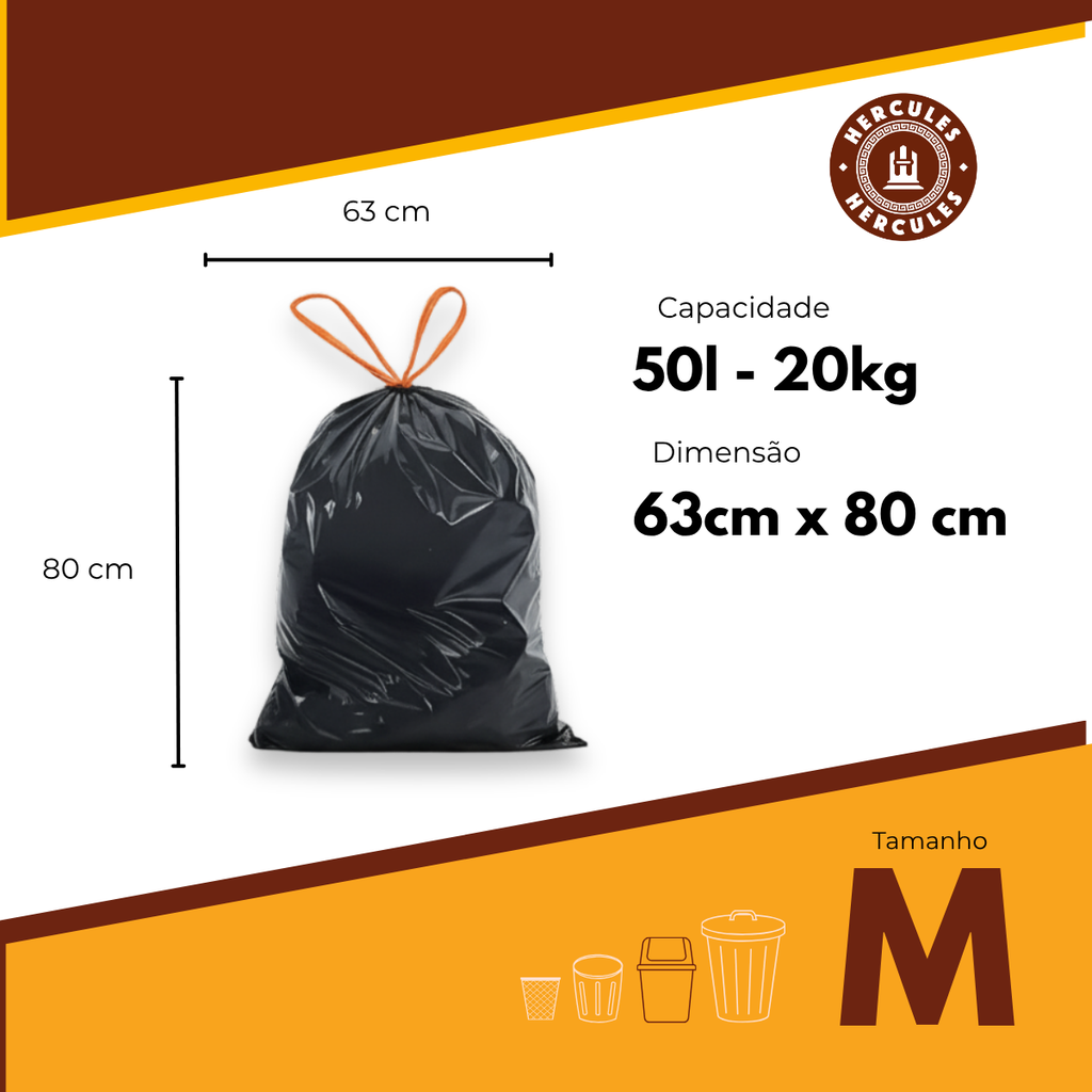 Saco para Lixo M 50L Reforçado com Alça 35un