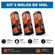 Kit 3 Sacos Para Lixo G 100 litros Reforçado Sem Alça 45un