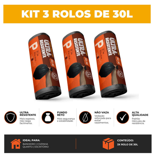 Kit 3 Sacos Para Lixo P 30 litros Reforçado Sem Alça 150un