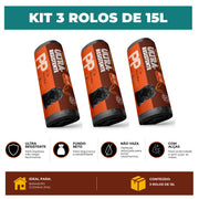 Kit 3 Sacos Para Lixo PP 15 Litros Reforçado Com Alça 180un